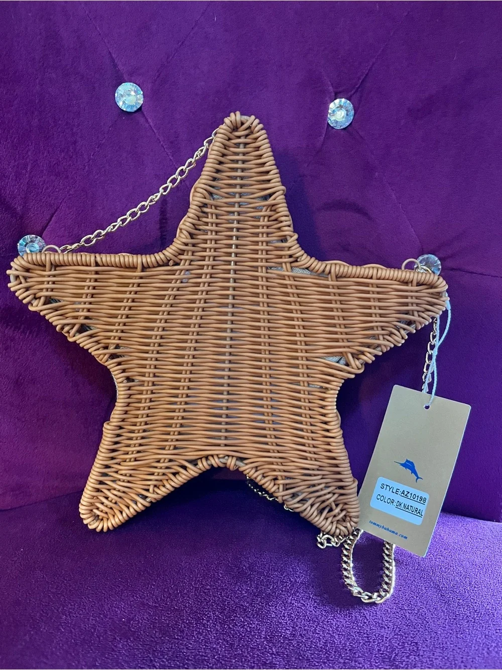Tommy Bahama STAR Wicker SHOULDER Bag Brown WOVEN Chain Detachable NEW